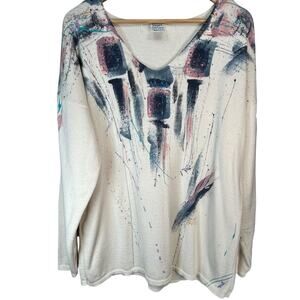 Sarah Hand Painted Originals Vintage Off White Wearable‎ Art Sweater L/XL